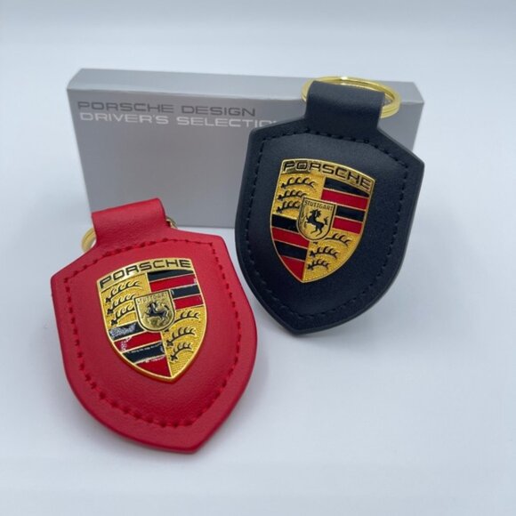 NWT PORSCHE Leather Keychain RED & BLACK gift set brand new - Picture 2 of 3